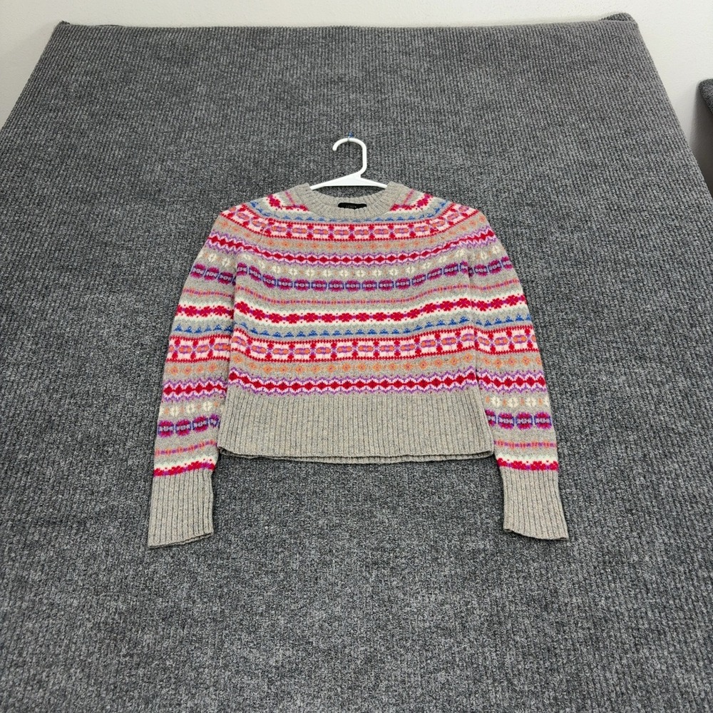 J.Crew Sweater Women XXS Gray Wool Fair Isle Nordic Crewneck Preppy Casual